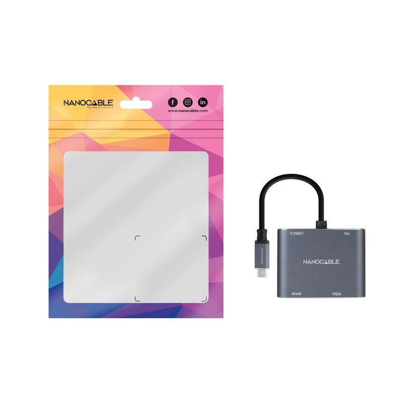 Nanocable 10.16.4304 USB-C to HDMI/VGA/USB3.0/PD Converter 15 cm, Grey