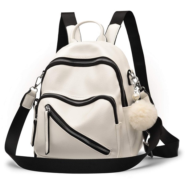 Women Cute Mini Leather Backpacks, Convertible Shoulder Bag Casual Teen Girls Holiday Small Rucksack, White