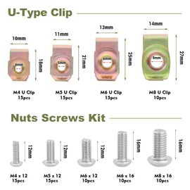 HSEAMALL Pack of 115 Metal Nuts Thread Cip Nut M4 M5 M6 M8 U-Type Mounting Clips Body Screws Tin Nut Snap Nuts Mudguard Clip for Car