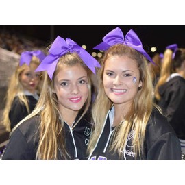 7" Jumbo Cheer Bow Big Hair Bows with Ponytail Holder Large Classic Accessories for Teens Women Girls Softball Cheerleader Sports Elastics Ties Handmade by Kenz Laurenz (Purple)