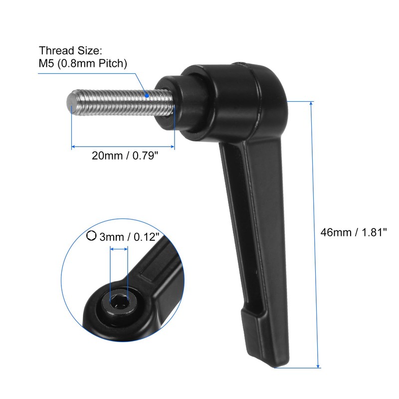 sourcing map 2pcs Clamping Lever Handles, M5 x 20mm 304