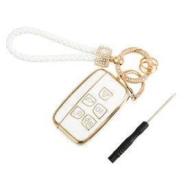 luwiscook Car Key Fob Cover with Keychain Lanyard, 5 Buttons Smart Soft TPU Key Fob Protection Case for Land Rover LR4 for Range Rover Sport Evoque Jaguar XJ XJL F-pace