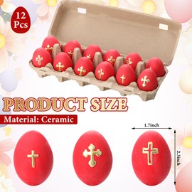 12 Pcs Ceramic Traditional Greek Orthodox Easter Red Eggs with Religious Cross Painted Eggs Ukrainian Basket Gift for Holy Saturday Egg Hunt Crafts Bowl Basket Fillers Home Party Decor