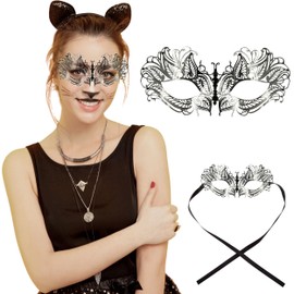 Masquerade Mask for Women - Laser Cut Butterfly Design Venetian Metal Mask for Prom, Mardi Gras, Homecoming, Costume Parties, Masquerade Balls, Themed Events and Festival Masks (Silver/Black Stones)