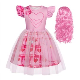 AmzBarley Girls Bridget Costume Kids Rise of Red Dress up Fancy Dress Childs Short Sleeve Birthday Party Gifts Pink Age 3-4 Years 110