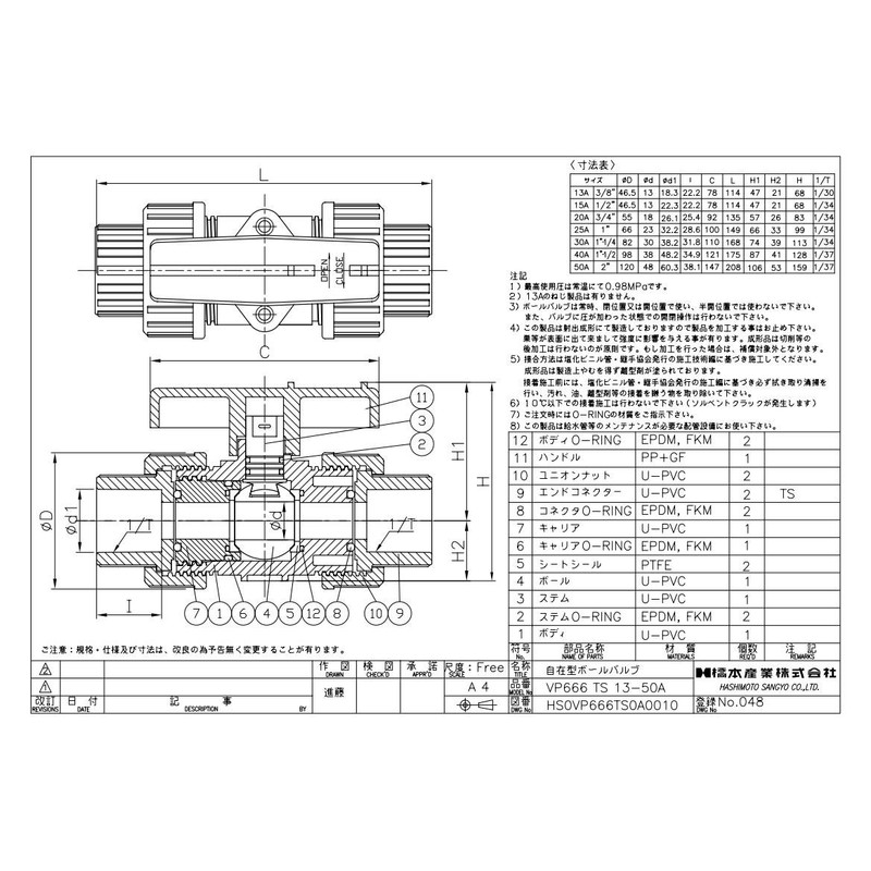HS Valve, U-PVC HS Ball Valve, VP666, TS Type (Freely),