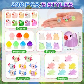 Barydat 200 Pcs Luminous Mini Resin Animals Bulk Glow in The Dark Ducks Axolotls Tiny Miniature Figures Resin Figurines for Pranks Hide Micro Garden Landscape Cake Potted Plants Decor