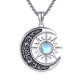 URONE Sun Moon Necklace 925 Sterling Silver Sun Moon Moonstone Pendant Necklace Sun and Moon Jewelry Gifts for Women