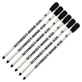 Schmidt 635 D1 Mine Ballpoint Refill - Black Ink - Medium Tip 0.7mm - Pack of 6 (with Plastic End Cap)