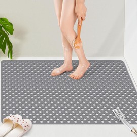OTHWAY Large Shower Mat, 47"x 32" TPE Shower Mat Non Slip, Heavy Shower Floor Mat with Drain Holes and Suction Cups, No Odor Shower Mats for Inside Shower for Elderly Kids Bathroom(D-Grey)