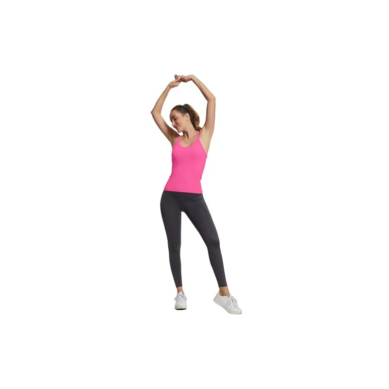 MathCat Seamless Workout Tank Tops with Built in Bra，Racerback Athletic
