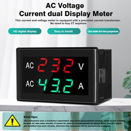 DEWIN AC Voltage Current Display Meter, AC Voltmeter Ammeter LED Digital Display Voltage Current Meter Panel with Transformer AC50-500V 0-120A