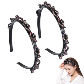 Double Bangs Hairstyle Hairpin 2Pcs Colored Rhinestones Hairpin Headbands Twist And Hair Clip Headband Hairpin Hair Bands Teeth Comb Hair Hoop Double Layer Twist Plait Headband with Clips for Women