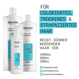 Nioxin Scalp + Hair System 3 Conditioner – Haarspülung für coloriertes, trockenes & strapaziertes Haar. Beugt dünner werdendem Haar vor – mit Biotin, Koffein & Niacinamid (300 ml)