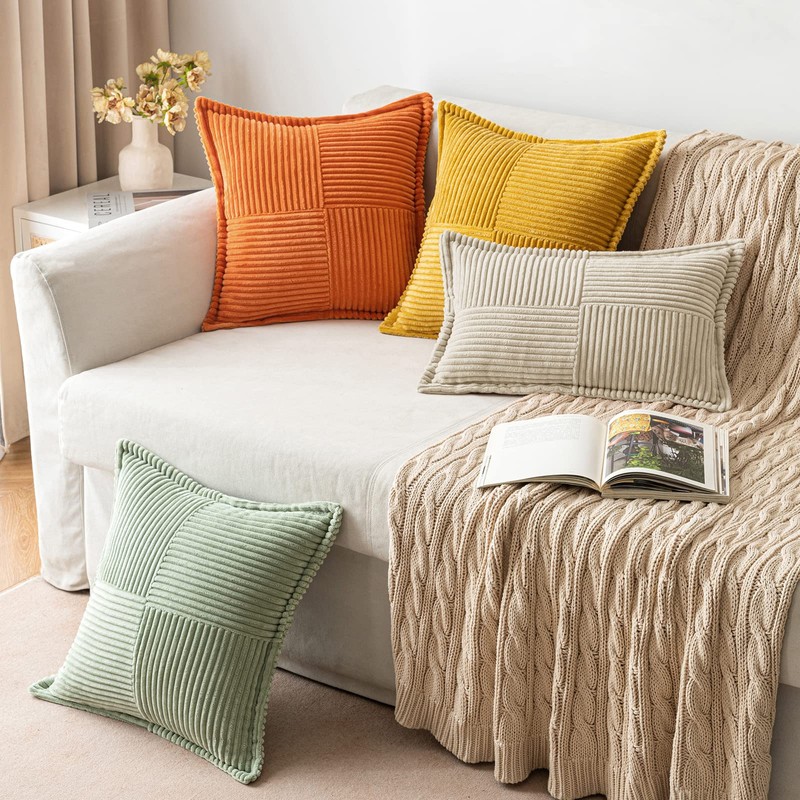MIULEE Corduroy Cushion Covers Pack of 2 Decorative Modern Patchwork