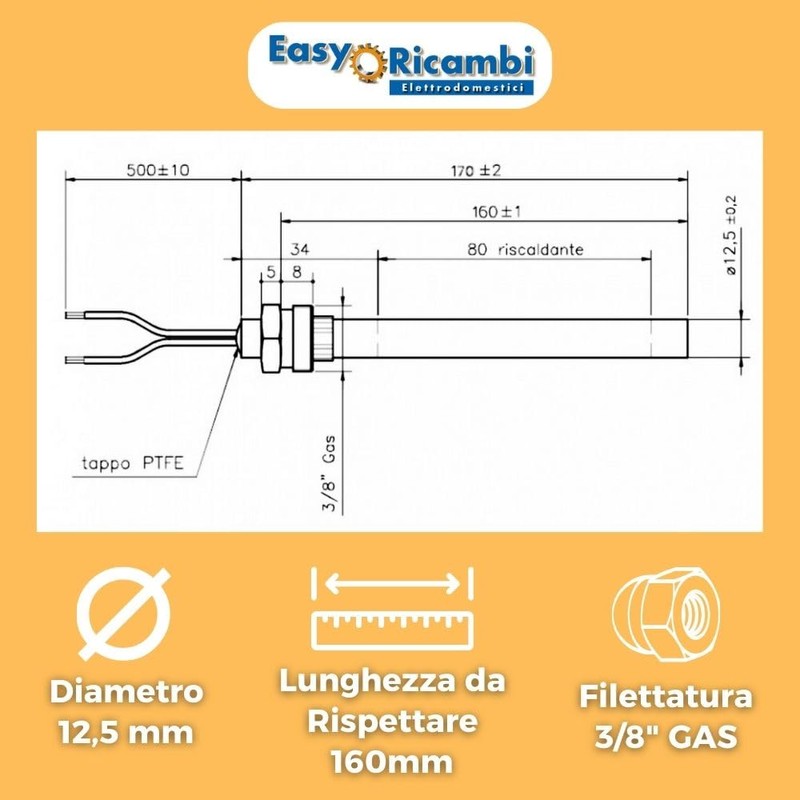 Easyricambi - Spark plug for pellet stove 350 W, diameter
