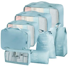 Teynewer 8 Pcs Packing Cubes for Suitcase, Travel Organiser Packing Bags, Travel Luggage Packing Organizers Waterproof Packing Cubes for Travel Accessories, Blue