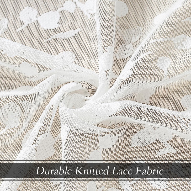 Jubilantex White Lace Sheer Curtains Embroidered Leaf Buds 95 Inches