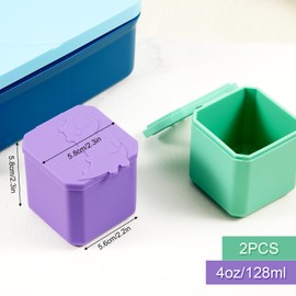 PEUTIER 2pcs Condiment Sauce Containers with Lids, 4 oz Leakproof Salad Dressing Container To Go Reusable Silicone Snack Food Storage for Bento Lunch Box School Picnic Travel (Green, Purple)