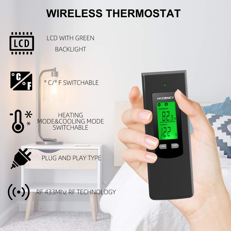 Hycency Wireless Plug in Thermostat Outlet, Electric Thermostat Controlled Outlet