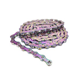 VG SPORTS Cadena de bicicleta de velocidad 6/7/8/9/10/11, cadena de bicicleta ligera semihueca completa para bicicleta de carretera MTB, plateado/dorado/titanio/arco iris, 116 eslabones con eslabón