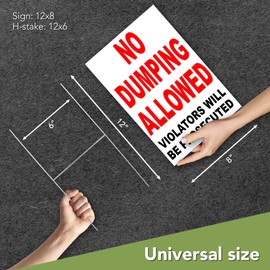 No Dumping Sign with Stake, 8x12 DS Coroplast No Littering Sign Outdoor for Yard, Lawn, Violators Will Be Prosecuted
