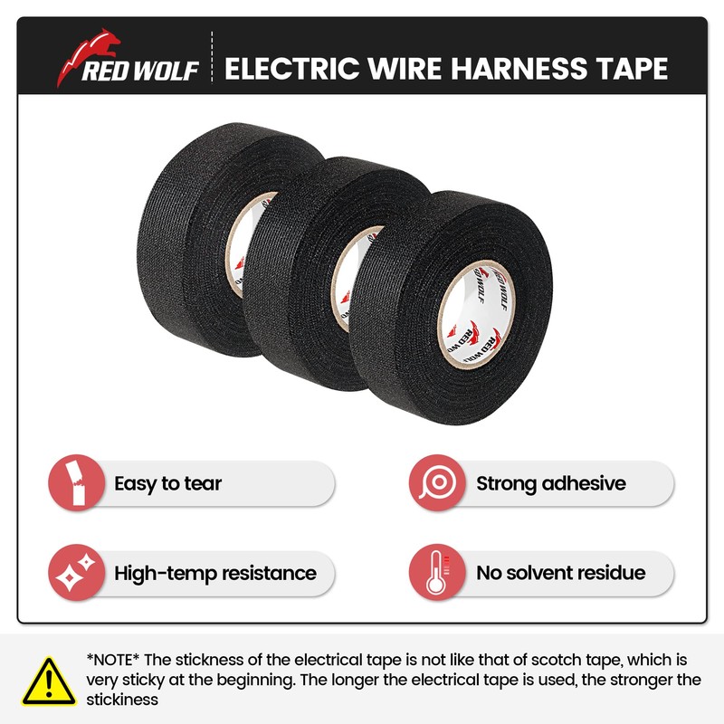 RED WOLF Electric Wiring Harness Cloth Tape 1 Inch x