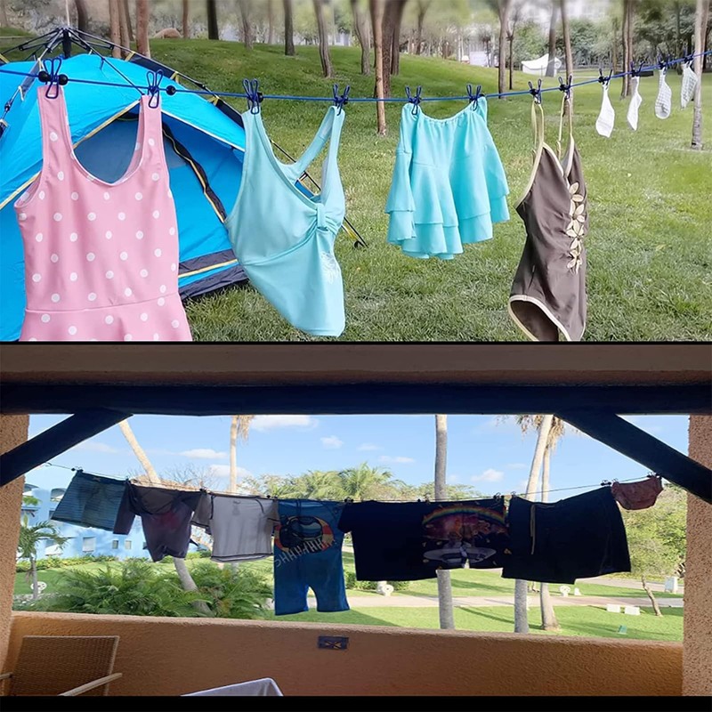 2 Pack Portable Clothesline with 12 Clothespins, Windproof Travel Clothesline