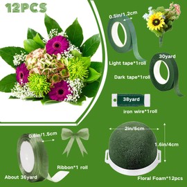 12PCS Foam for Flower Arrangements Styrofoam for Artificial Flowers Dry Blocks Foam Circles with Green Floral Tape for Fresh Flowers Wire