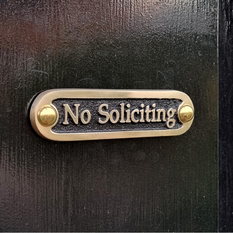 No Soliciting Brass Door Sign. Traditional Style Home Décor Wall