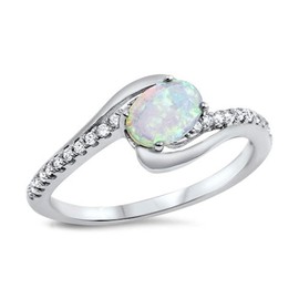 White Simulated Opal Unique Polished Swirl Ring .925 Sterling Silver Band Size 9