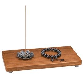 SINOKF 12.6"x6" Solid Teak Wood Riser & Tray - Farmhouse Organizer with Non-Slip Base | Rustic Bathroom & Kitchen Tray for Countertop, Sink Decor | Natural Finish Pedestal Stand (Neutral Home Decor)