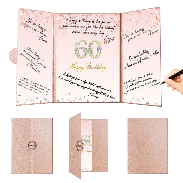 Crenics Rose Gold 60th Birthday Decorations, Creative 60th Birthday Guest Sign in Book Alternative, Large 60th Birthday Signature Book 12" x 18", Great 60 Years Old Birthday Gifts for Women