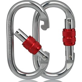 2 Clips de Mosquetón de 25 KN,Mosquetón Resistente con Bloqueo de Tornillo,Certificados UIAA,Aluminio de Aviación de Alta Resistencia,para Escalada Roca,Montañismo,