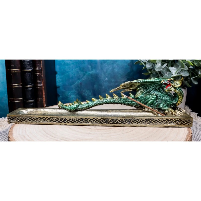 Medieval Celtic Green Dragon Roaring Incense Burner Holder Decorative Figurine