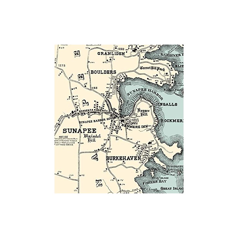 Lake Sunapee NH 1915 Map - House Sites - by