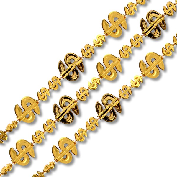 FlashingBlinkyLights Shiny Gold Mini Dollar Signs Mardi Gras Beads Party Necklaces (Set of 48)