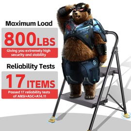 Step Ladder Foldable Folding Stool - for Home Adults Kitchen 2 Stepping Extension Tall Heavy Duty with Handrails - Closet Stepstool Stair Ladders Extendable Stepladder for Indoor House 800Lbs