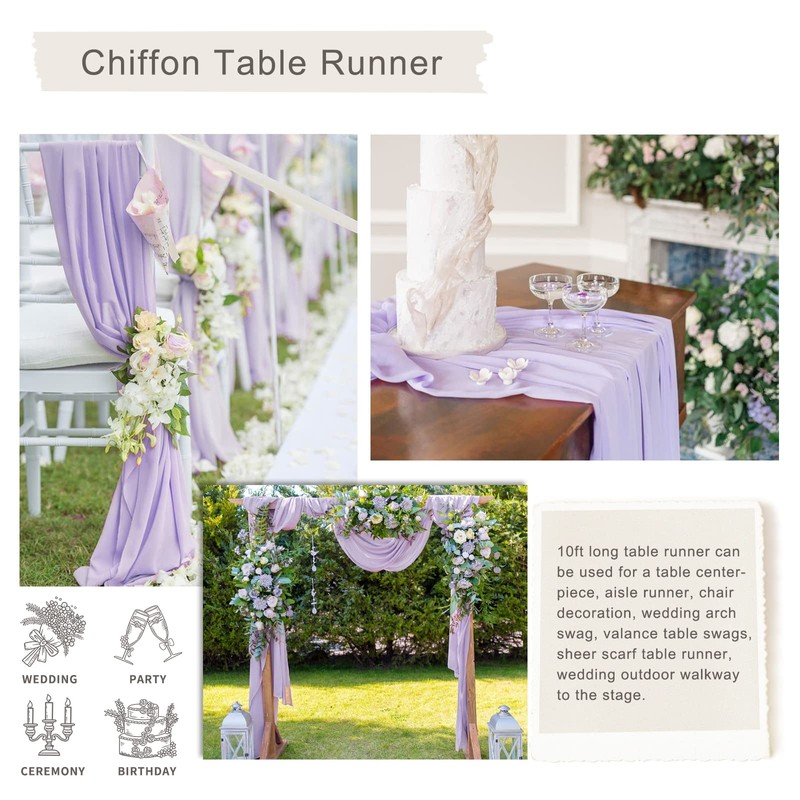 Light Purple Chiffon Table Runner 27x120 Inches Rustic Table Runners
