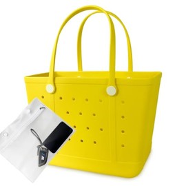 Hixulam Extra Large Rubber Beach Bag, Washable Moisture Resistant Durable Open Hole Tote Bag Beach Vacation Essentials