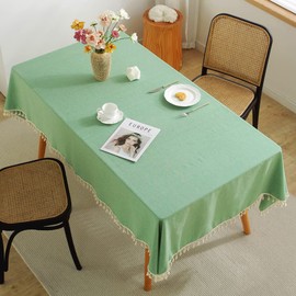 meioro Tablecloth Solid Color Tassel Tablecloths Rectangular Table Cloth Cotton Table Cover Multi-Purpose Indoor and Outdoor(Green,120×160cm)