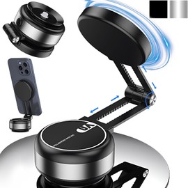 Electric Vacuum Magnetic Car Phone Mount,Vacuum Suction Car Phone Holder Hands-Free,Adjustable Foldable Magnetic Suction Cup Phone Mount,Strong Magnetic Car Mount for Smooth Surface(New-Siver)