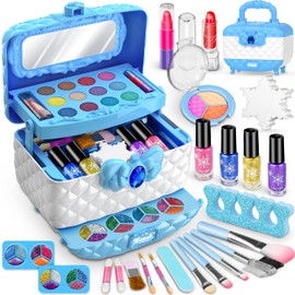 Mozok - Kit de maquillaje para niños para niñas, juguetes de maquillaje de juegos reales con temática congelada para niñas de 3, 4, 5, 6, 7, 8, 9, 10, 11, 12 años, lavable, juego de belleza para niñas