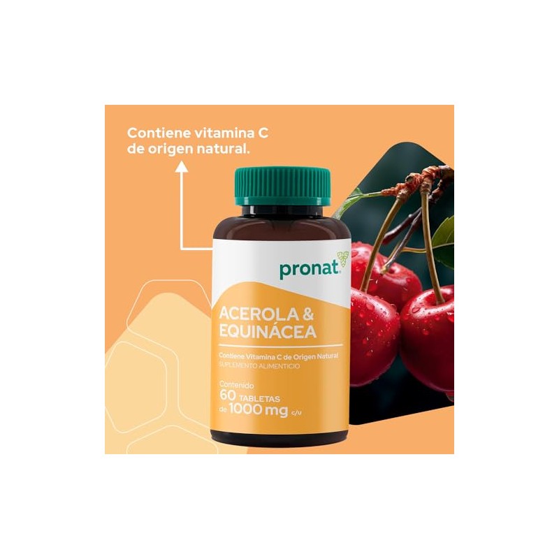 PRONAT | Acerola y Equinácea, Suplemento Alimenticio, con 298 mg