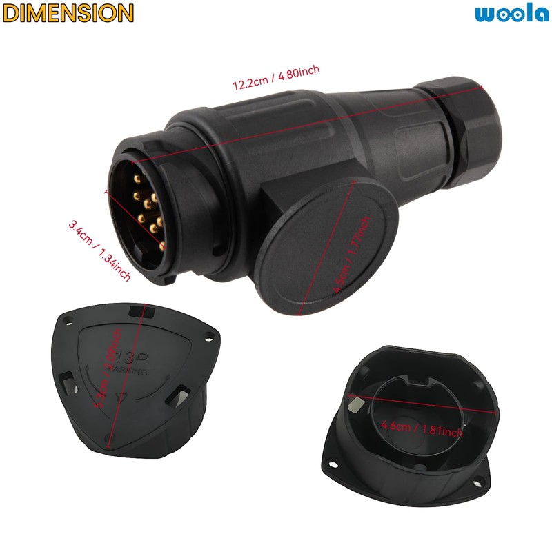 Woola 13 Pin Trailer Plug with Parking Protect Cover,12V 13