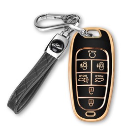 MILD EAST For Hyundai Key fob Cover Fit for 7 Buttons 2023 2022 2021 2020 Hyundai Sonata Santa fe Tucson TPU Key Fob Case, A:black, Golden Edge