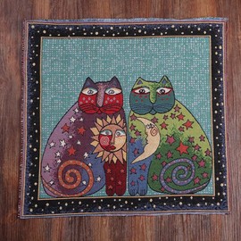 YISSEN RISEON 5 PCS Vintage Cartoon Kitty Cat Kitten Woven Upholstery Fabric Tapestry Pillow Top Chair Cushion Fabric Craft Cotton Panels,Fabric Bundles Quilting Sewing Patchwork DIY (19.7x19.7 inch)