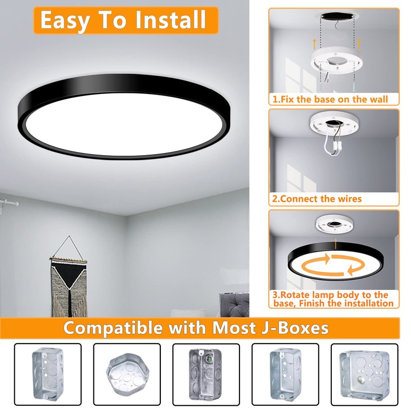 LED Flush Mount Ceiling Light Fixture, 9inch Modern Black Light,