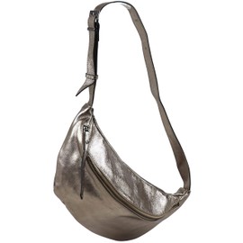 SH Leder Fania G697 Women's Genuine Leather Unisex Chest Bag for Festival Travel Medium Waist Bag Crossbody Bag Women Leather Bag 37 x 21 cm, metallic bronze