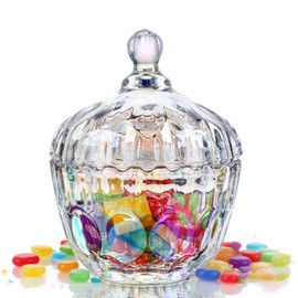 kanpura 11.5 oz Glass Candy Dish with Lid Colorful Candy Jar for Office Desk Decorative Glass Jar for Buffet, Snacks, Coffee Beans 5.5″Tall